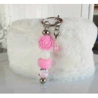 Sleutelhanger met kralen | roze | roos | hart